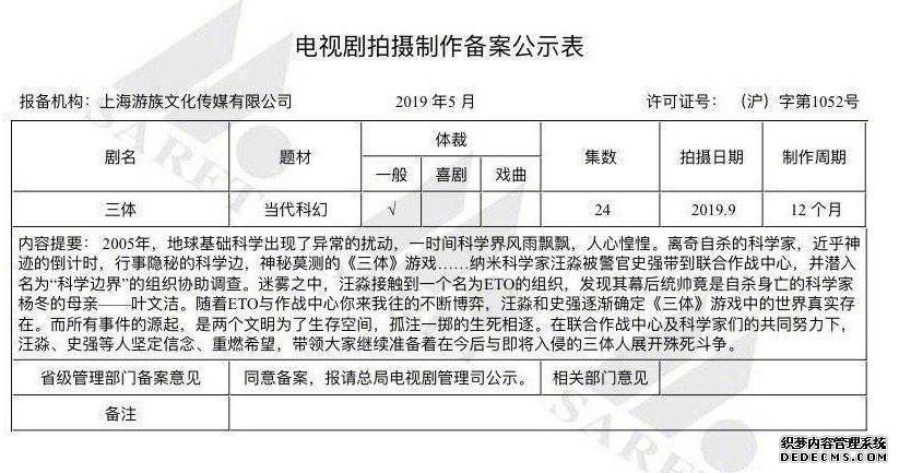 《三体》将拍成24集电视剧 电影版时隔三年仍未